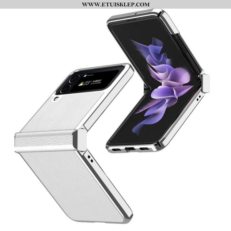 Etui do Samsung Galaxy Z Flip 4 Etui Folio Metalowe Krawędzie Ze Skóry Liczi